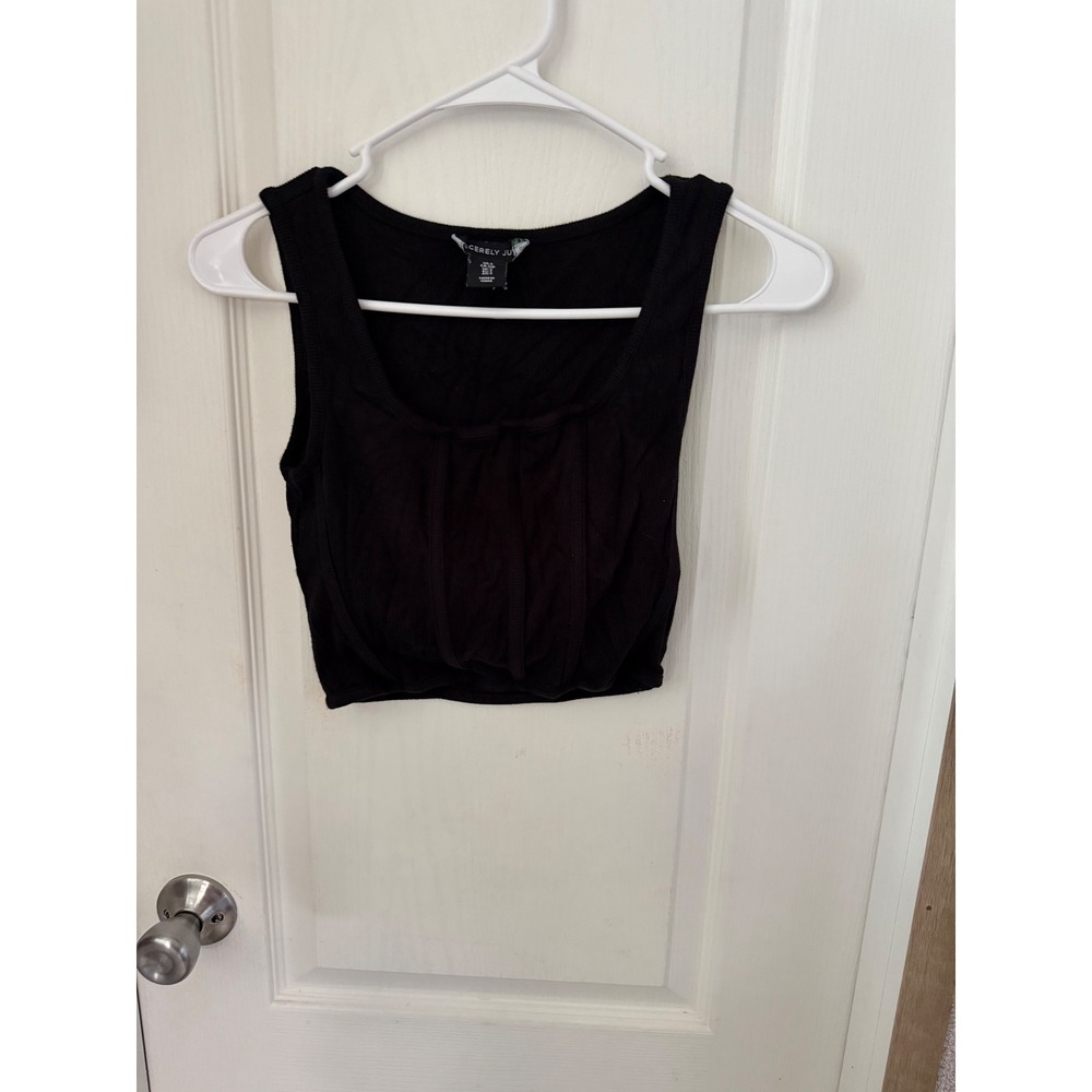 Sincerely Jules Womens Black Ribbed Knit Corset Detail Crop Top Tank Size Small